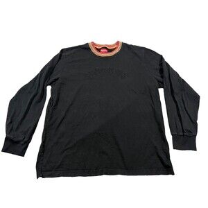 Supreme Black Faded Mens Striped Rib Long Sleeve Sweatshirt T-shirt Top Sz L